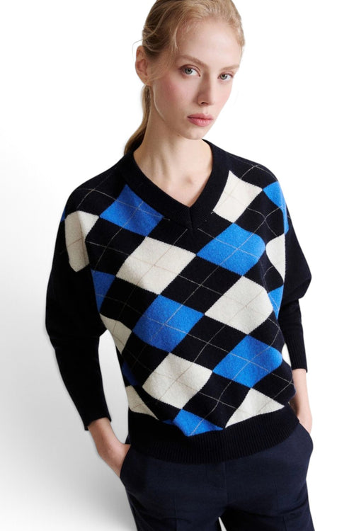 Maglia Marella MLLBUONO in lana e cachemire con scollo a V e motivo a rombi - 1