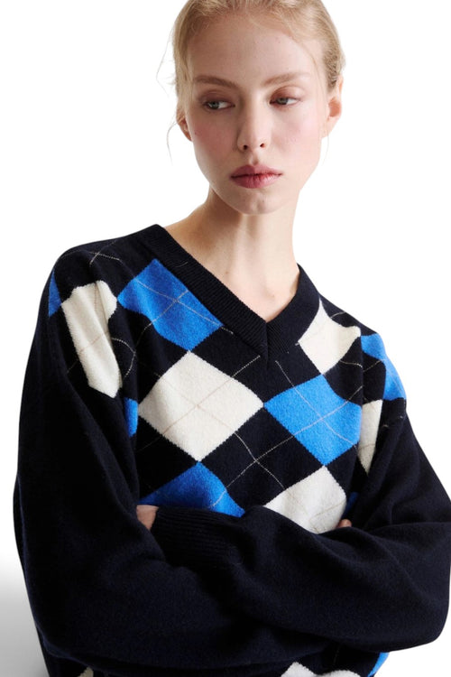 Maglia Marella MLLBUONO in lana e cachemire con scollo a V e motivo a rombi - 2