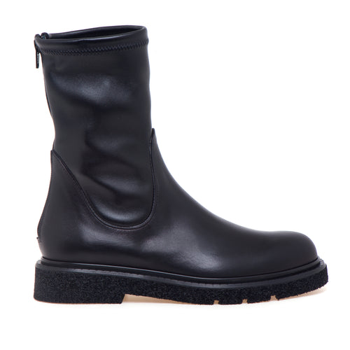 Tronchetto Guglielmo Rotta in pelle con gambale stretch, suola in gomma e zip