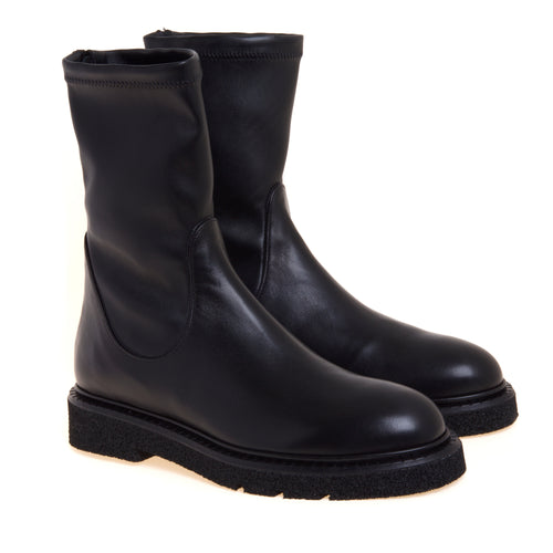 Tronchetto Guglielmo Rotta in pelle con gambale stretch, suola in gomma e zip - 2