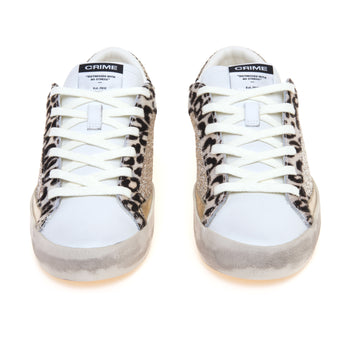 Sneaker Crime London Distressed in pelle e glitter con inserti in cavallino bianco maculato - 5