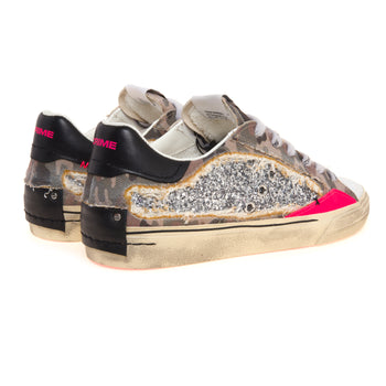 Sneaker Crime London Deconstructed in canvas camuflage, glitter argentio e pelle - 3