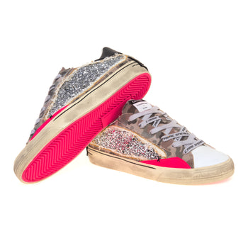 Sneaker Crime London Deconstructed in canvas camuflage, glitter argentio e pelle - 4