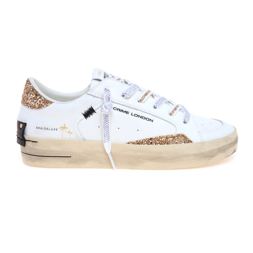 Sneaker Crime London SK8 Deluxe in pelle con inserti in glitter oro
