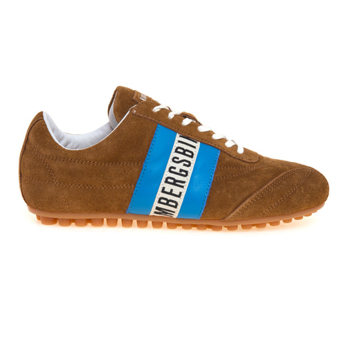Sneaker Bikkembergs soccer in camoscio con banda laterale in pelle azzurra