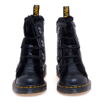 Polacco stile pedula Dr Martens in pelle martellata con ecopelliccia - 5