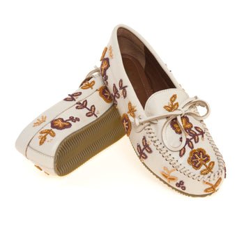 Mocassino De Siena Arianna in pelle con applicazione di perle a tema floreale - 4