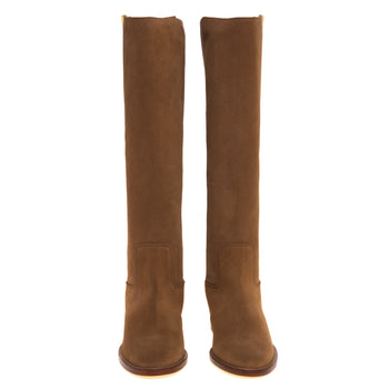 Stivale Via Roma 15 in camoscio con zeppa interna e "V" sfaccettata in metallo - 5