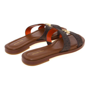 Sandalo Michael Kors Erin Flat in tessuto logato con doppia fascia unita da logo MK dorato - 3