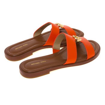 Sandalo Michael Kors Erin Flat in pelle con doppia fascia unita da logo MK dorato - 3