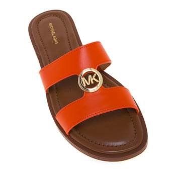 Sandalo Michael Kors Erin Flat in pelle con doppia fascia unita da logo MK dorato - 4