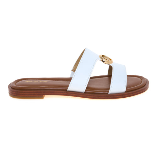 Sandalo Michael Kors Erin Flat in pelle con doppia fascia unita da logo MK dorato