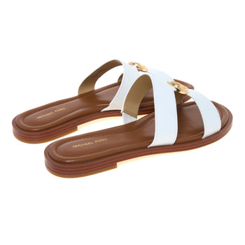 Sandalo Michael Kors Erin Flat in pelle con doppia fascia unita da logo MK dorato - 3