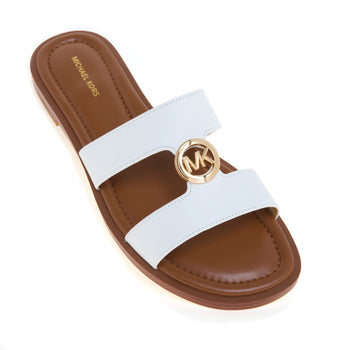 Sandalo Michael Kors Erin Flat in pelle con doppia fascia unita da logo MK dorato - 4