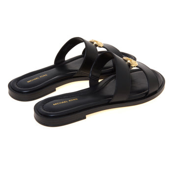 Sandalo Michael Kors Erin Flat in pelle con doppia fascia unita da logo MK dorato - 3