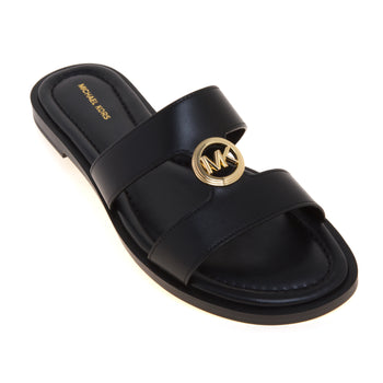 Sandalo Michael Kors Erin Flat in pelle con doppia fascia unita da logo MK dorato - 4