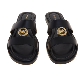 Sandalo Michael Kors Erin Flat in pelle con doppia fascia unita da logo MK dorato - 5