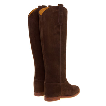 Stivale texano Via Roma 15 in camoscio con zeppa interna e ricami tono su tono CIOCCOLATO - 3