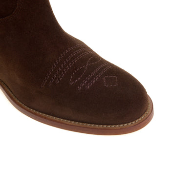 Stivale texano Via Roma 15 in camoscio con zeppa interna e ricami tono su tono CIOCCOLATO - 4