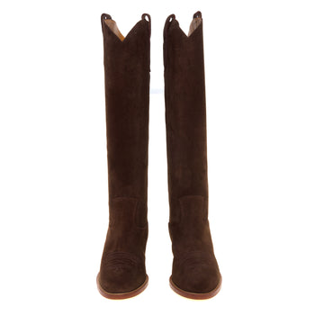 Stivale texano Via Roma 15 in camoscio con zeppa interna e ricami tono su tono CIOCCOLATO - 5