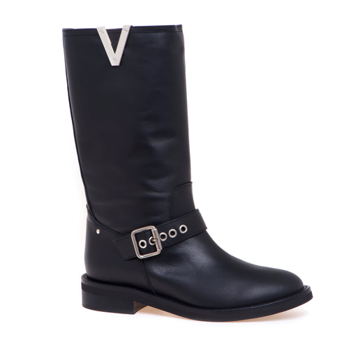 Stivaletto biker Via Roma 15 in pelle con "V" nickel - 1