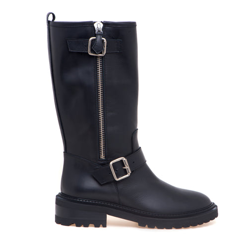 Biker Via Roma 15 in pelle con doppio cinturino e maxi soffiettone con zip