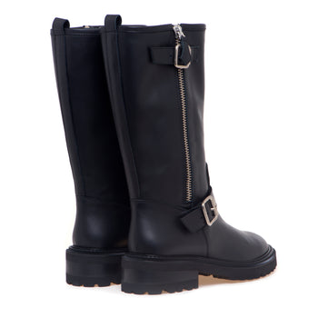 Biker Via Roma 15 in pelle con doppio cinturino e maxi soffiettone con zip - 3