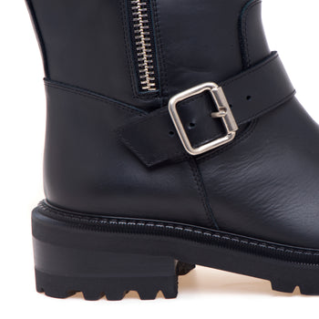 Biker Via Roma 15 in pelle con doppio cinturino e maxi soffiettone con zip - 4