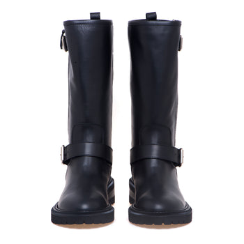 Biker Via Roma 15 in pelle con doppio cinturino e maxi soffiettone con zip - 5