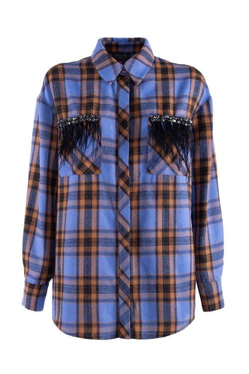 Camicia Nenette Frullo con motivo a quadri e applicazione di piume e strass - 2
