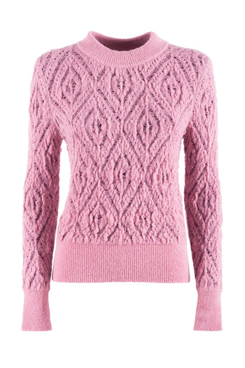 Maglia girocollo Nenette Marlena in misto lana con lavorazione traforata a rombi - 3