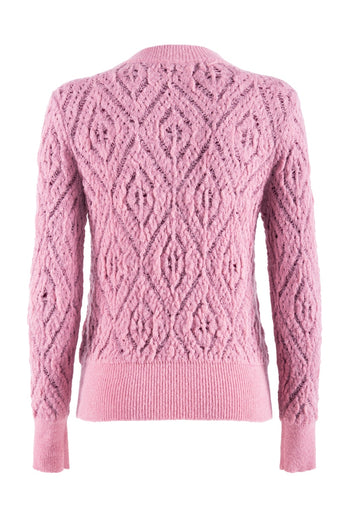 Maglia girocollo Nenette Marlena in misto lana con lavorazione traforata a rombi - 4