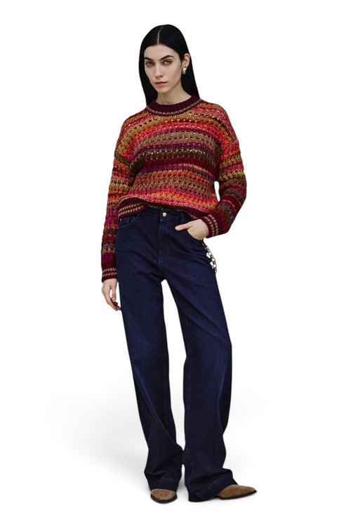 Jeans flaire Nenette Starker in denim con accesorio catena oro - 1