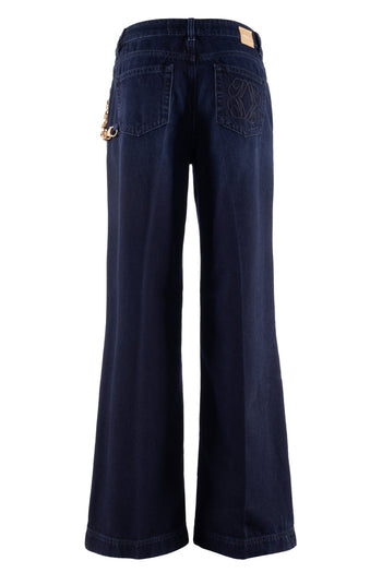 Jeans flaire Nenette Starker in denim con accesorio catena oro - 4