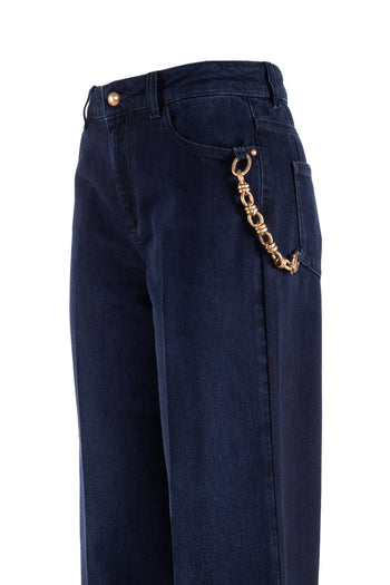 Jeans flaire Nenette Starker in denim con accesorio catena oro - 5