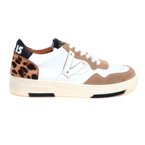 Sneaker basket Via Roma 15 in pelle e camoscio con tallone in cavallino maculato