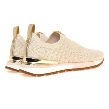 Sneaker slip-on Michael Kors Nova Slip in tessuto laminato stretch BIEGE - 3