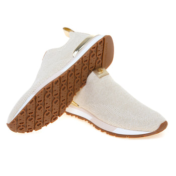 Sneaker slip-on Michael Kors Nova Slip in tessuto laminato stretch BIEGE - 4