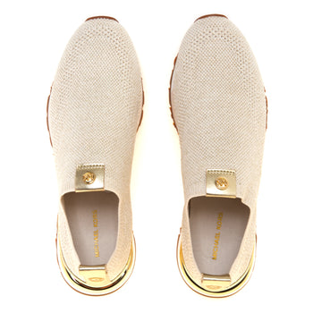 Sneaker slip-on Michael Kors Nova Slip in tessuto laminato stretch BIEGE - 5