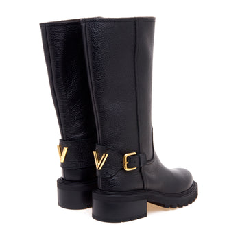 Biker Via Roma 15 in pelle martellata con gambale 3/4 e fibbia con "V" - 3