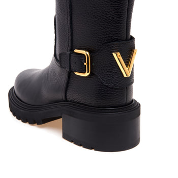 Biker Via Roma 15 in pelle martellata con gambale 3/4 e fibbia con "V" - 4