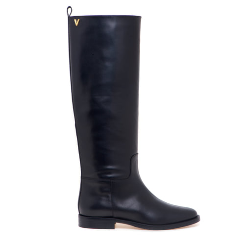 Stivale cavallerizza Via Roma 15 in pelle con mini "V" in metallo dorato