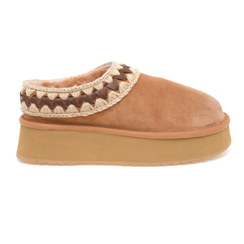 Mou Platform clog in camoscio con ricamo