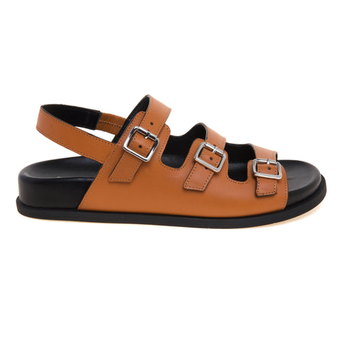 Sandalo flat Guglielmo Rotta in pelle a taglio vivo con tre cinturini regolabili e fussebett