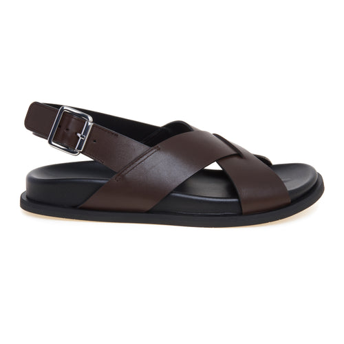 Sandalo flat Guglielmo Rotta in pelle a taglio vivo con fussbett e fasce incrociate