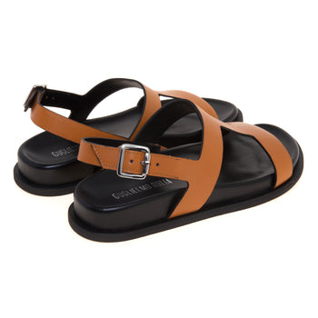 Sandalo flat Guglielmo Rotta in pelle a taglio vivo con fussbett e doppia fascia - 3