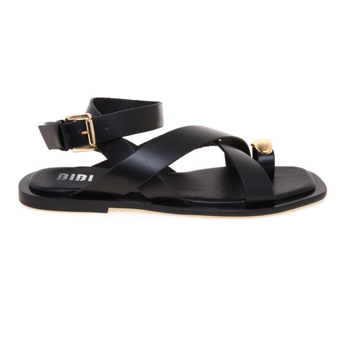 Sandalo flat Bibi Lou in pelle con infradito e accessorio in metallo