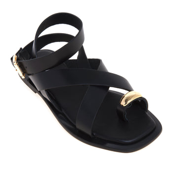 Sandalo flat Bibi Lou in pelle con infradito e accessorio in metallo - 4