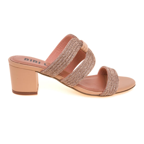 Sandalo Bibi Lou in ecopelle full strass con tacco 50 mm