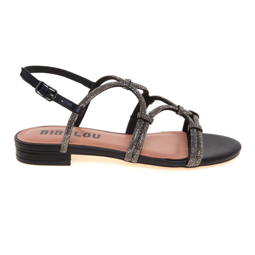 Sandalo basso Bibi Lou in pelle con tomaia full-strass